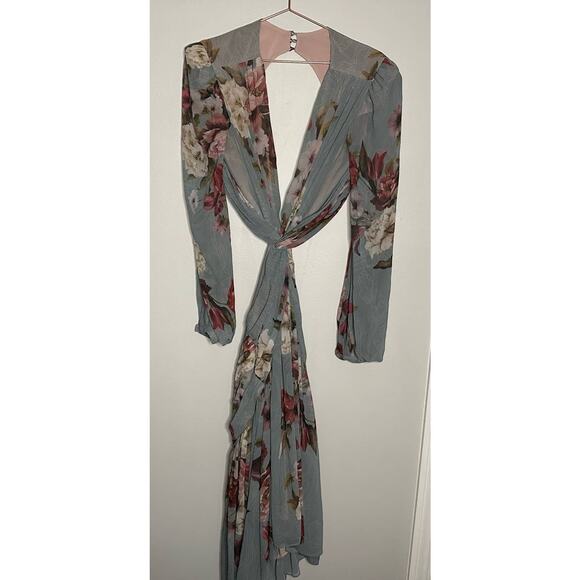 PatBo Peony Print Cutout Midi Crepe Long Sleeve Blue Pink Dress US Size 12 - Picture 10 of 16